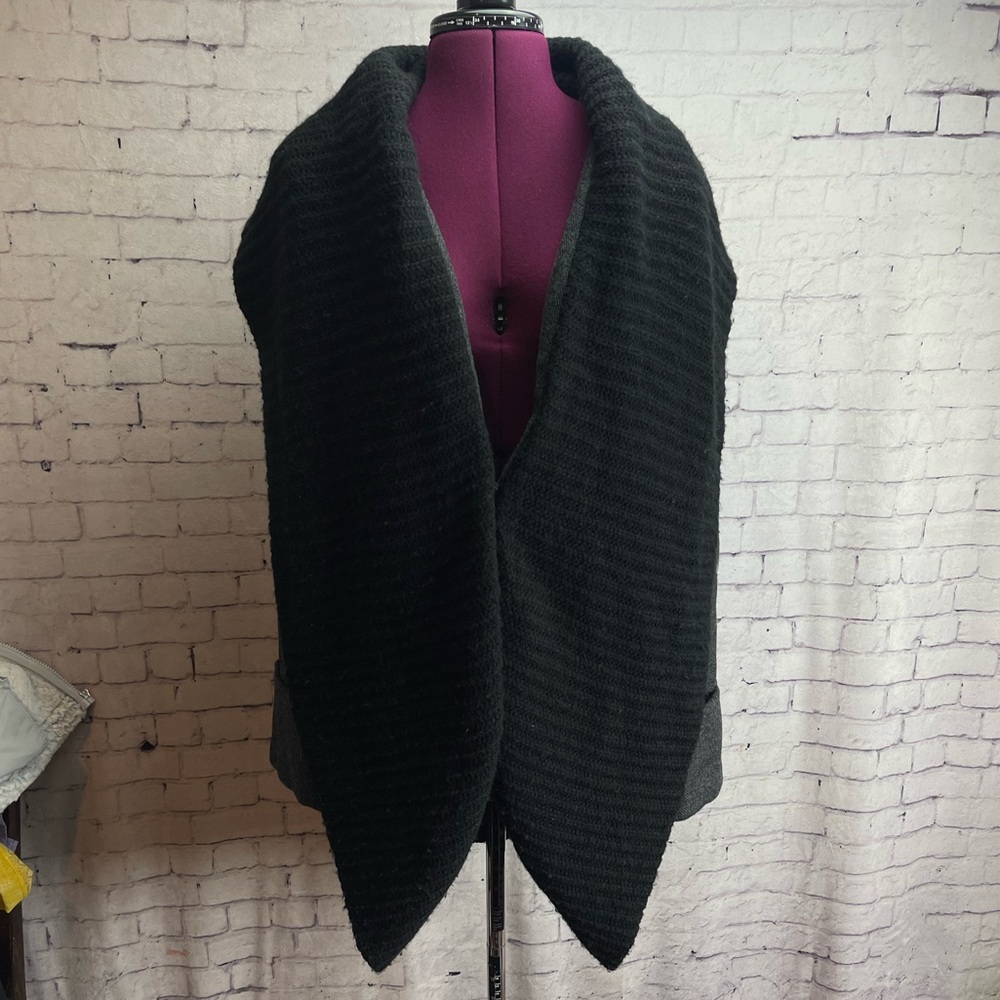 7 For All Mankind Womens wrap Coat jacket Black Gray knit collar size medium